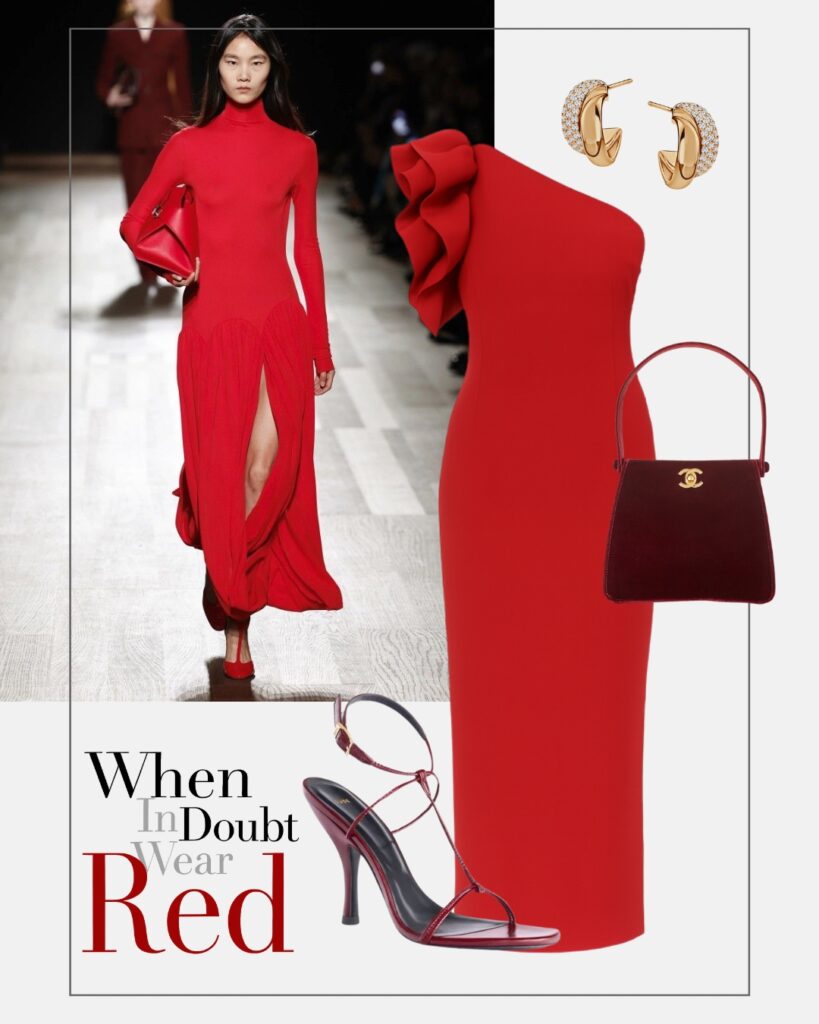 total red look czerwona sukienka elegancka stylizacja wieczorowa