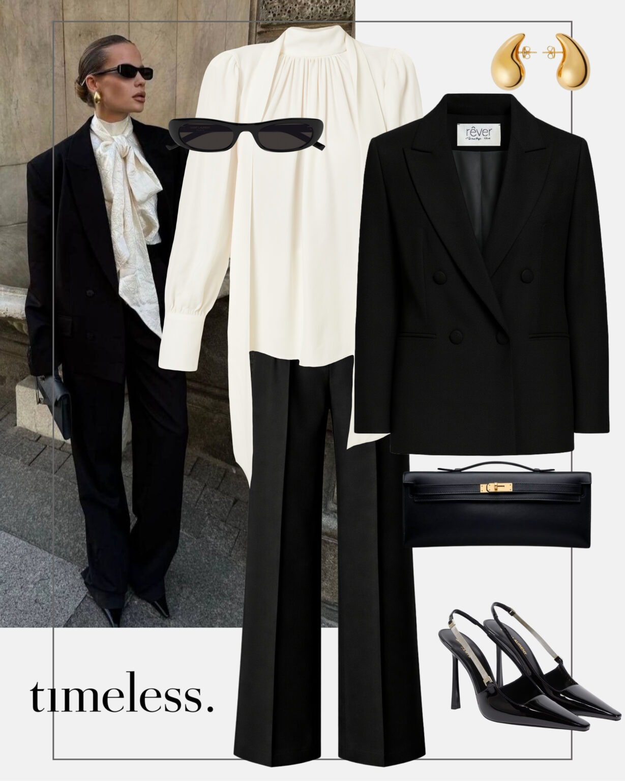 elegancka-stylizacja-black-and-white-czarna-marynarka-czarne-spodnie-garniturowe-bluzka-z-wiazaniem