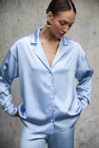Koszula satynowa Aura ice blue