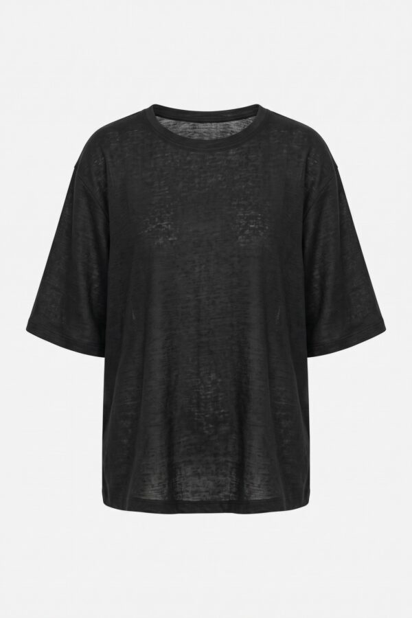 T-shirt lniany Vani czarny — zdjęcie produktu na jasnym tle